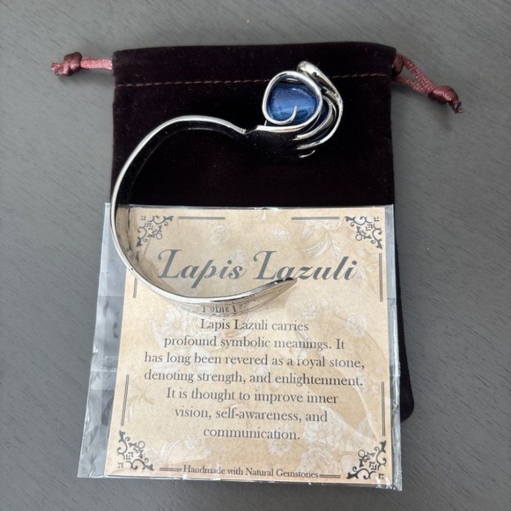 Handmade Bent Fork Cuff Bracelet Lapis Lazuli Healing Stone Bohemian Inspired
